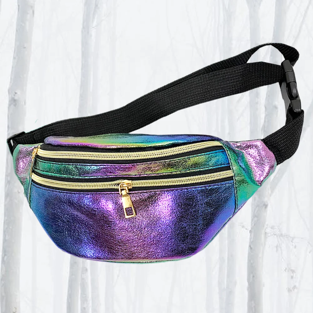 

Shiny Holographic Waist Pack Double Layer PU Waterproof Lightweight Belt Bag for Travel Hiking Running Casual Use