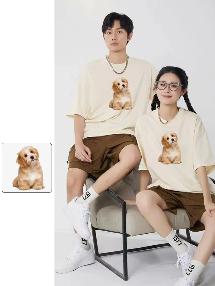 

Pet Photo T Shirt Customized Printed Logo Top Shirt Cat Dog Pattern Custom Couple Clothing Work Clothes Short Sleeve DIY