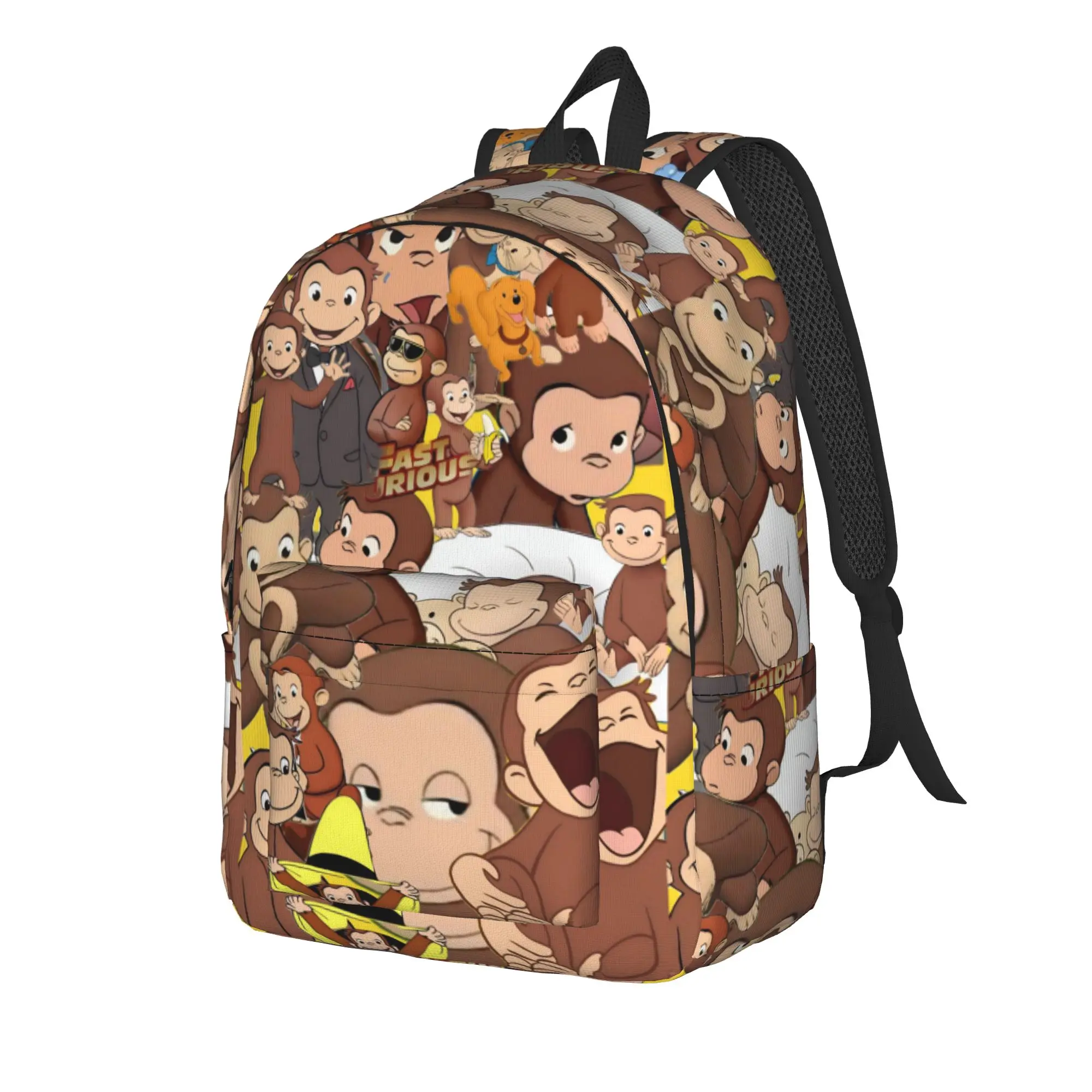 Retro Manga Curious George Character Backpack  Streetwear Backpacks Boy Camping Breathable High School Bags Design Rucksack