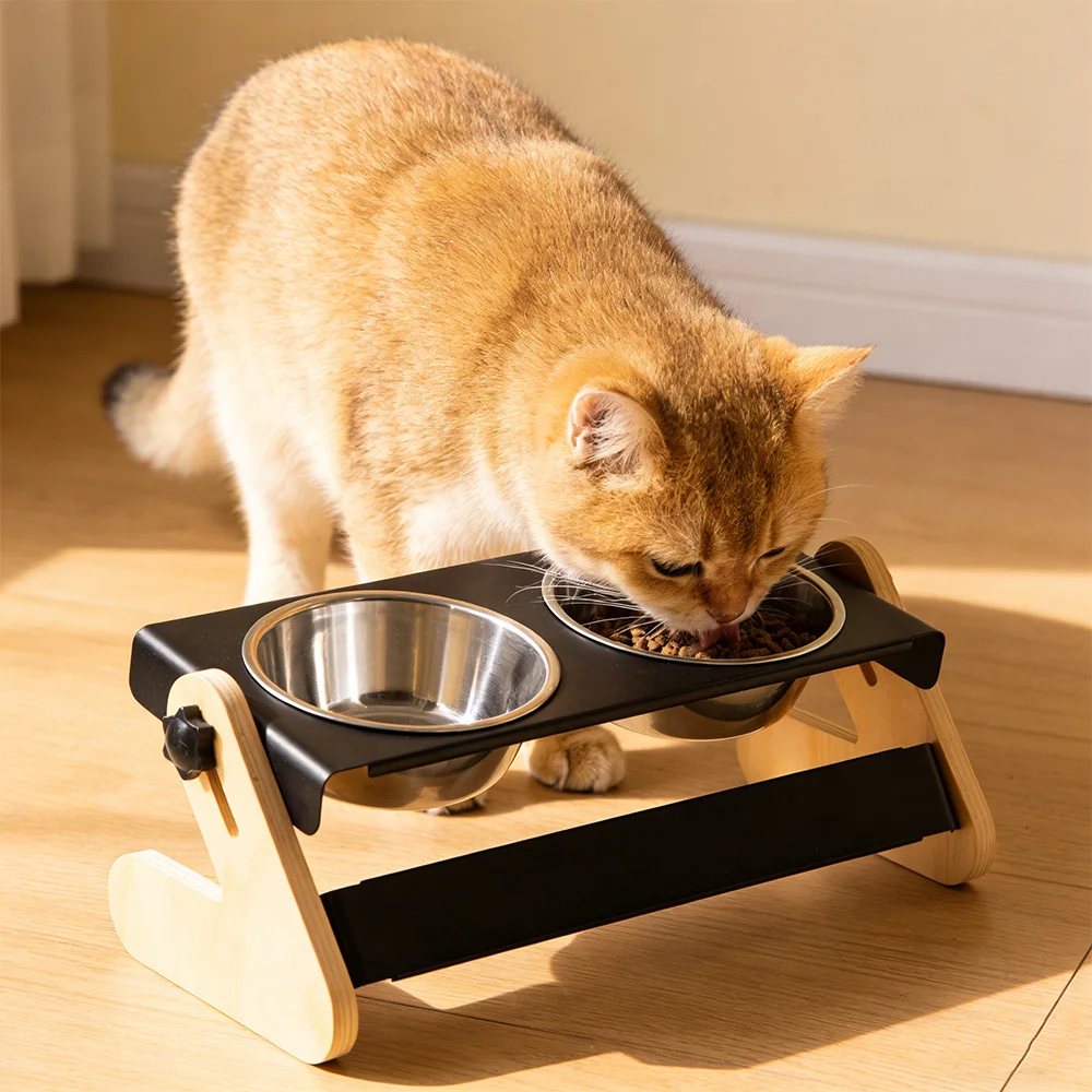 

Подставка для кошачьих мисок с регулируемой высотой, из нержавеющей стали, наклонные миски для еды и воды для домашних кошек
