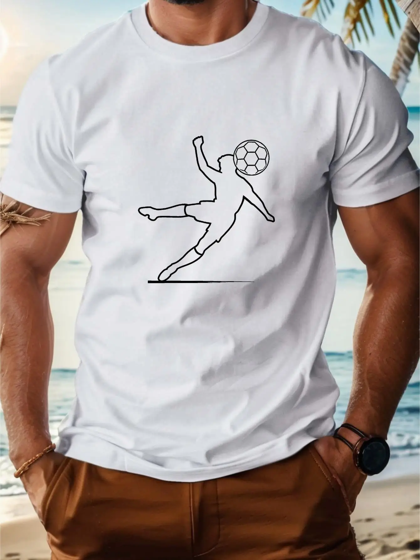 

Men's t-shirts Sportswear man Christmas Summer 100% cotton Soccer Player Silhouette Printing Short sleeve tee Solid color Crew