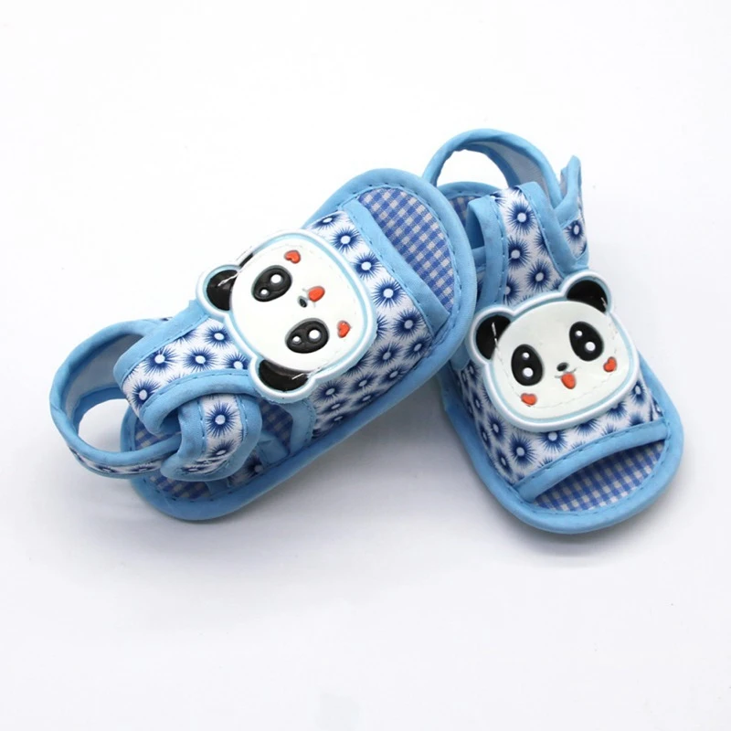 Summer Baby Shoes Cute Full Printed Sandals with Cute Panda Pattern Decor Newborn Infant Cotton Soft Sole Non-Slip First Walkers