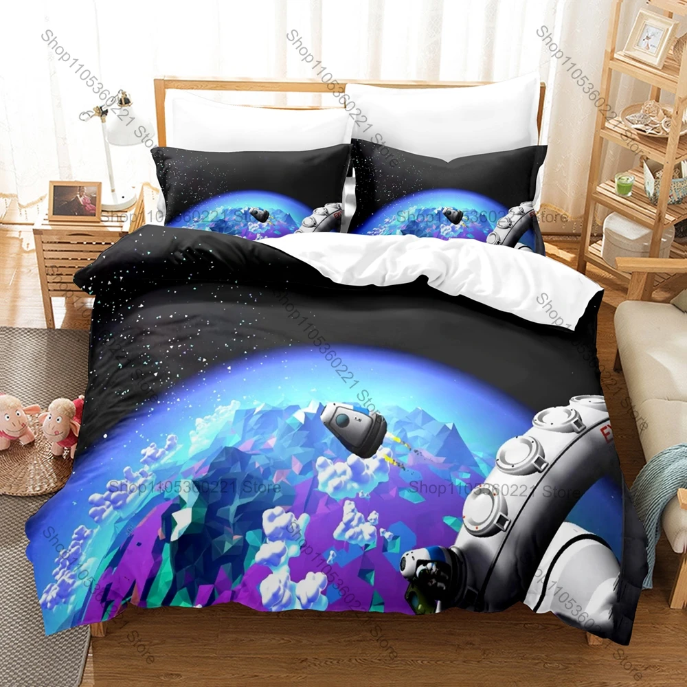 Sci-Fi Exploration Astroneer Game Print Duvet Cover + 2 Pillowcases Soft Microfiber Teen Gamer Room Bedding