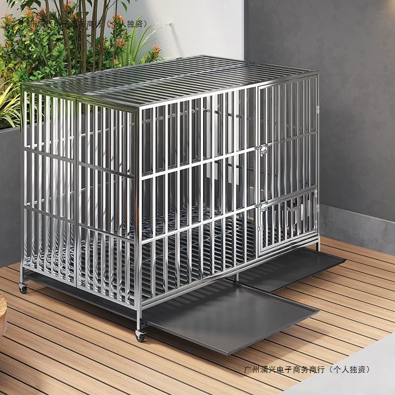 

Клетка для собак из нержавеющей стали, большая клетка для собак, складная средняя клетка для собак с туалетом, квадратная трубка, внутренняя боковая пробудка, домашнее животное, золотистый ретривер