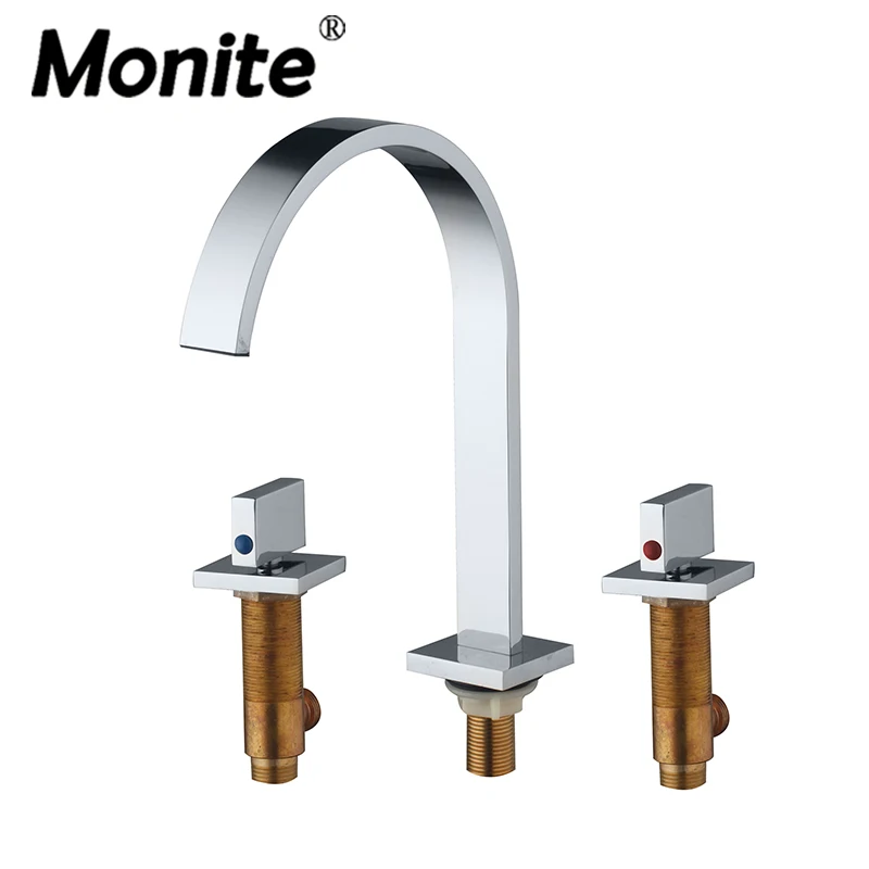 

Monite Chrome Brass Bathroom Faucets 3 Pcs Basin Water Mixer Taps Chrome Bathtub Faucet Set 34A Deck Mount Basin Mixer Tap