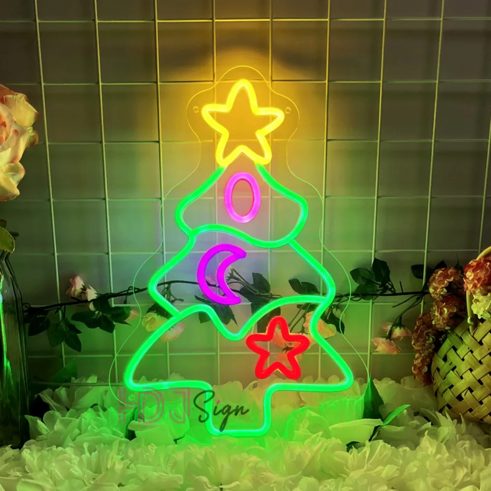 

Рождественская елка, неоновые вывески, светодиодный настенный декор, спальня, гостиная, украшения для рождественской вечеринки, неоновые огни, отличный подарок для детей