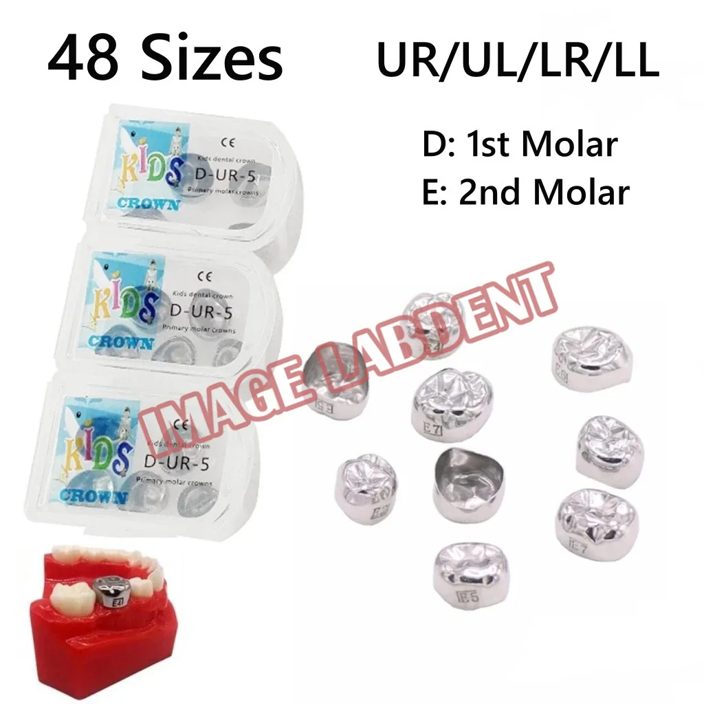 5pcs/box Dental Crown Kids Primary Molar Refill Stainless Steel for Upper Lower Left/Right 1st/2nd Crowns Molar Teeth 48 Sizes