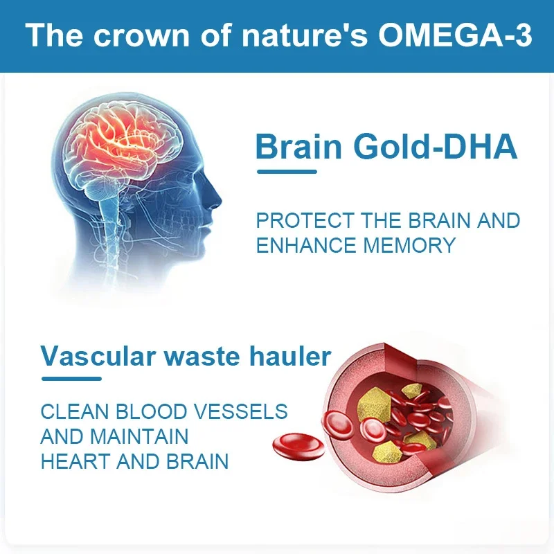 Omega 3 Fish Oil Brain Supplement - Vitamin B12, Ginkgo Biloba, EPA & DHA Non-GMO Gluten-Free Dietary Supplement, Focus, Memory