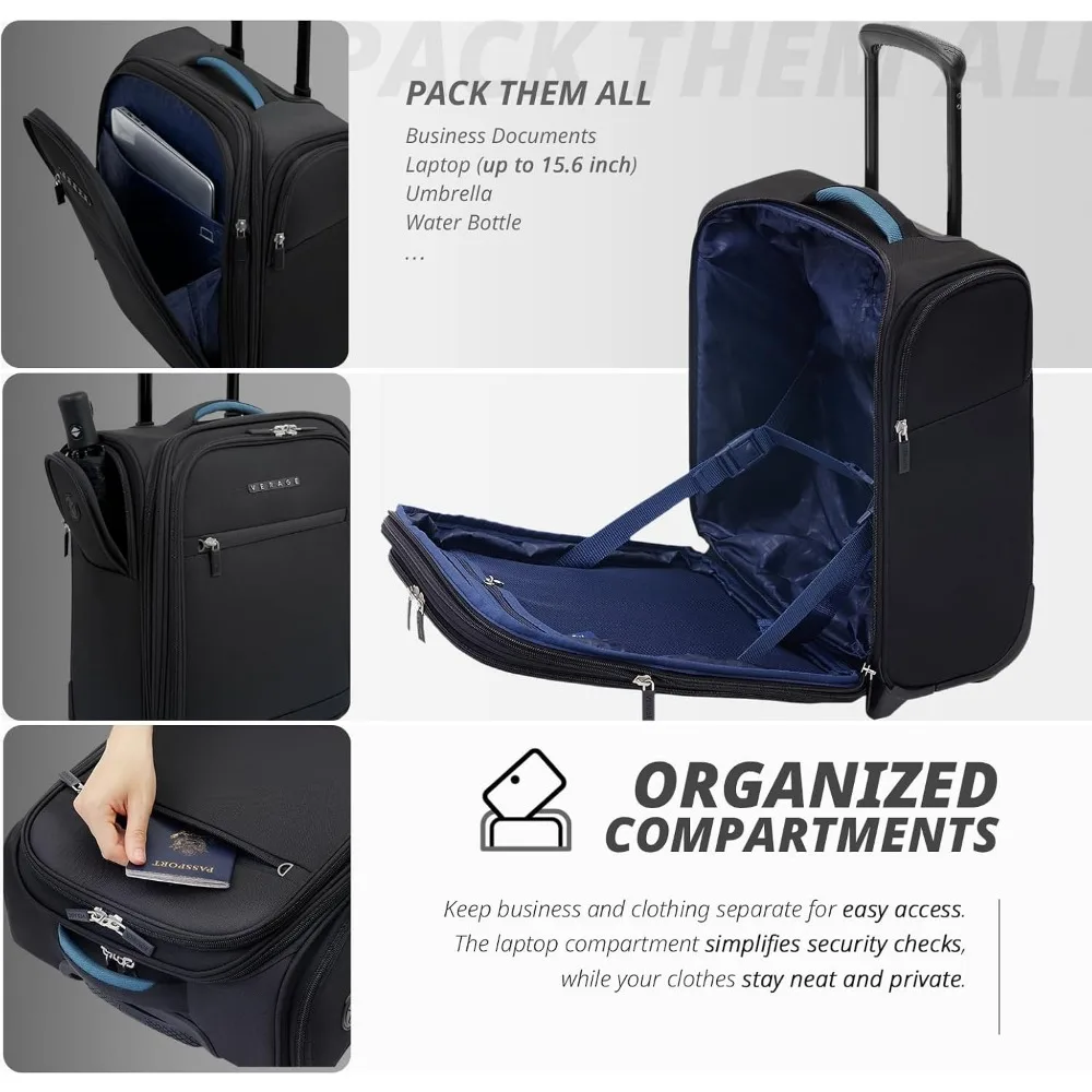 Bolsa de equipaje de mano expandible Softside con ruedas para viajes cortos, ideal para aviones y aerolíneas