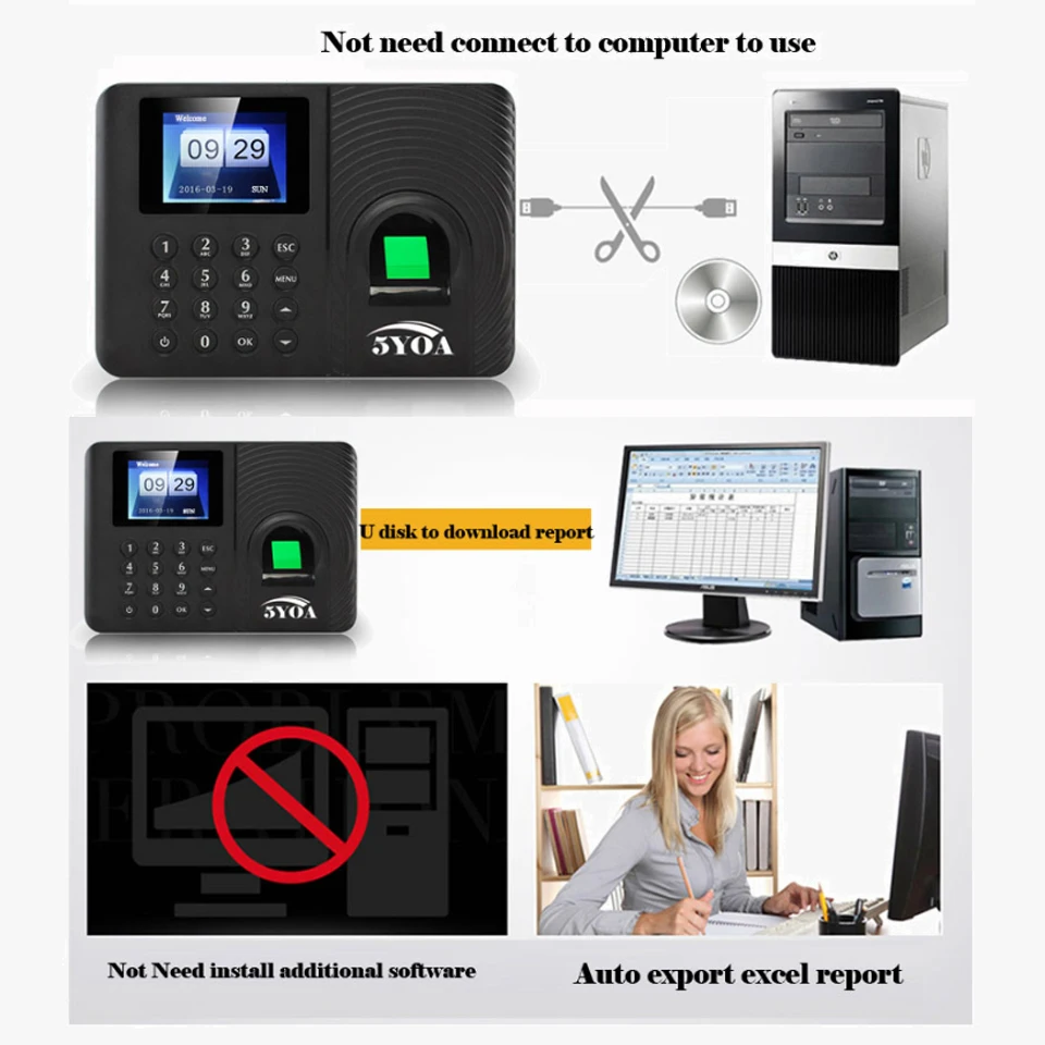 Biometric Fingerprint Time Attendance System Clock Recorder Employee Recognition Recording Device Electronic Machine