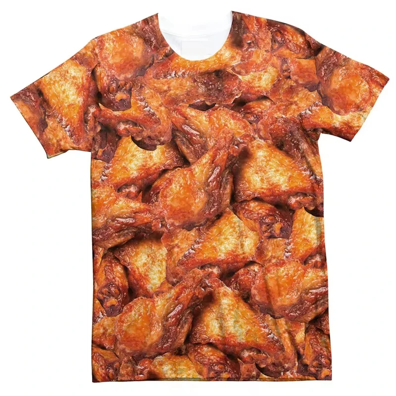 3D Print Funny Fried Chicken T-Shirts Pizza Food Graphic Men's Short Sleeve T Shirt Oversized Harajuku Y2k Top Tees Man Clothing view 3