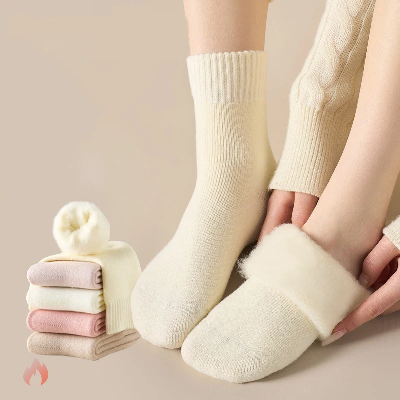 

Women's Socks Winter Fleece Thickened Warm Mid Tube Socks Comfortable Solid Color Harajuku Japanese Soft Floor Socks For Girl