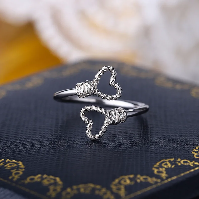

S925 Sterling Silver Double Heart Ring for Women Korean-Japanese Minimalist Cute Style Lightweight Luxury Heart Design