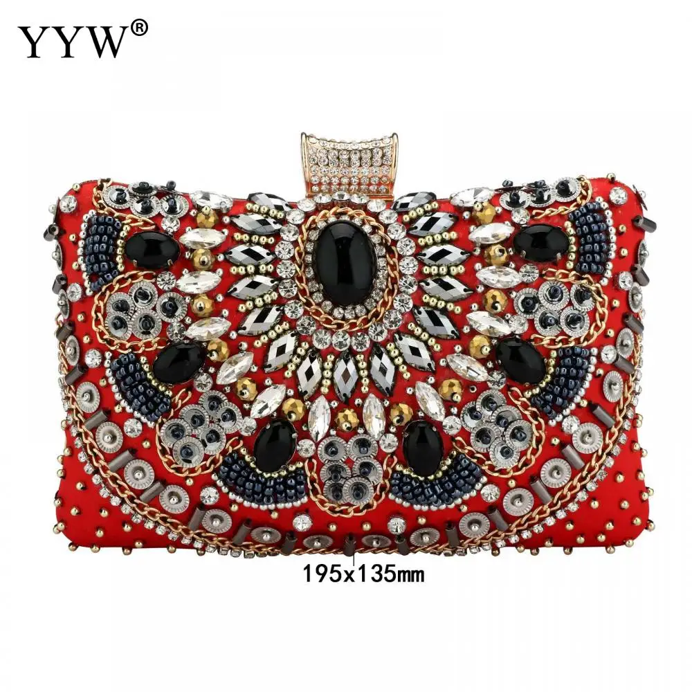 Imagem -03 - Luxo Artesanal Frisado Noite Embreagem Bolsa para Mulheres Pedras Preciosas Embutidas Diamante Designer Senhora Festa Casamento Bolsa Bolsas de Cetim Macio