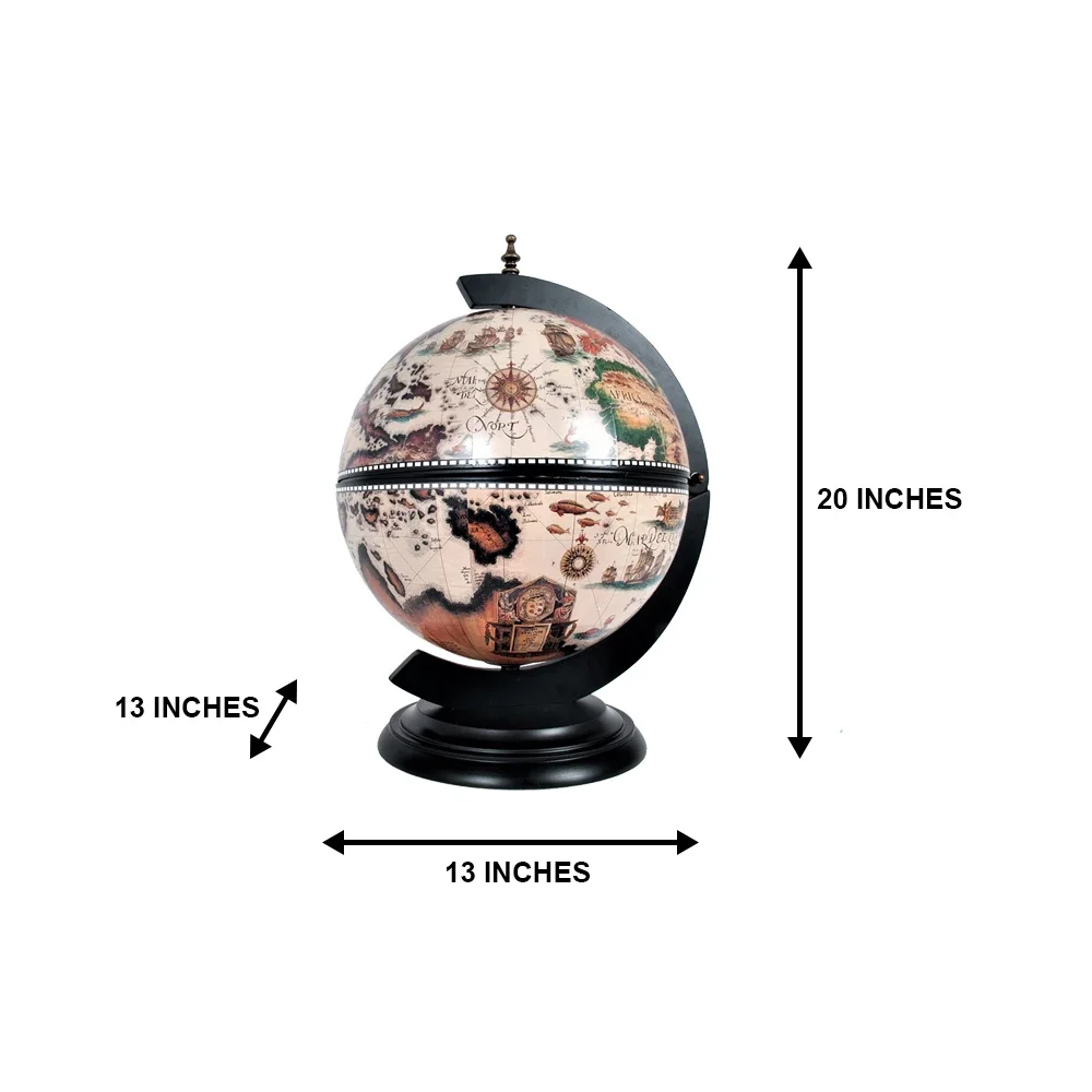 Handmade white globe 13 inches with chess stand, retro-style decorated world map for home and office decoration