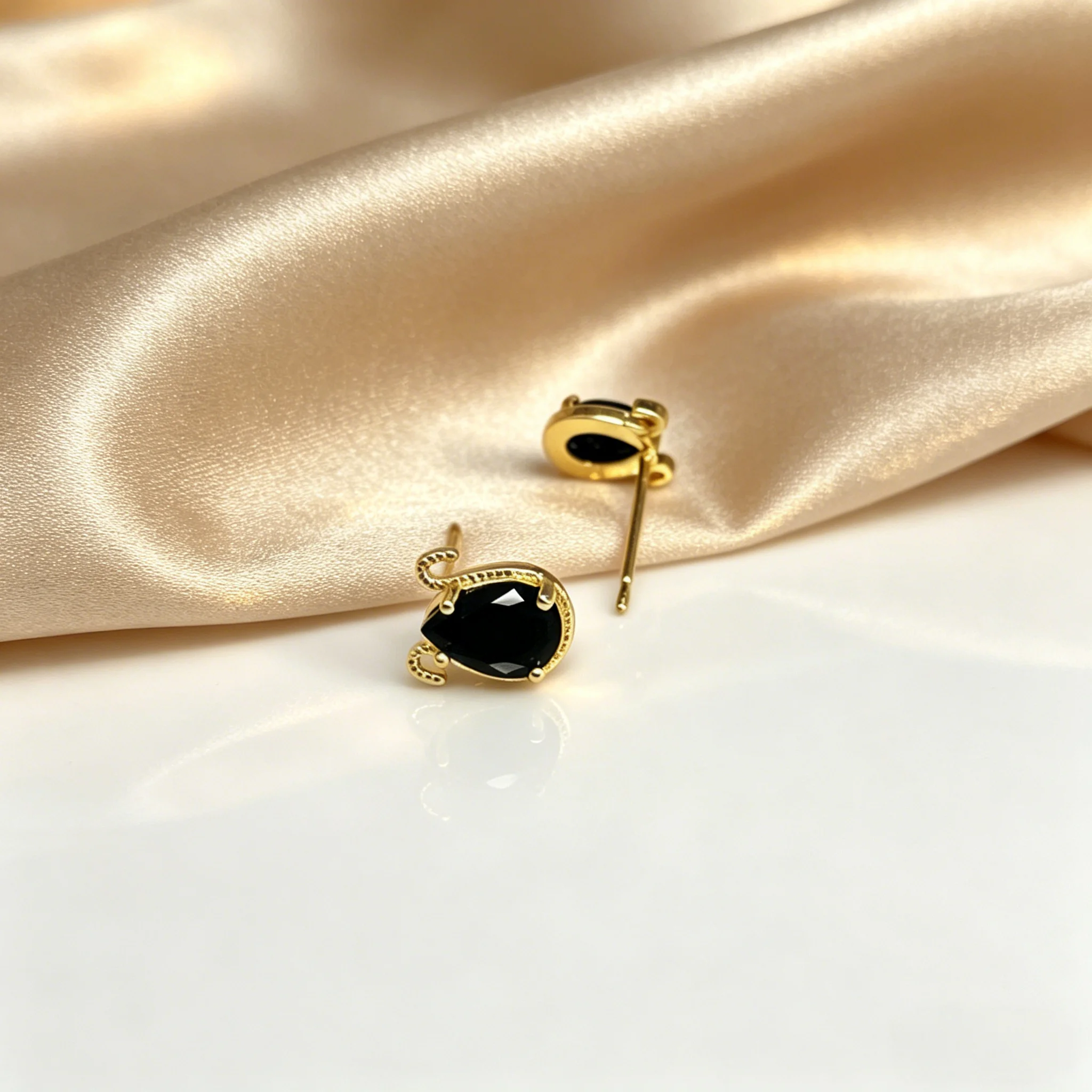 Gold Plated Vintage Black Teardrop CZ Stud Earrings for Women | Gothic Statement Jewelry for Daily & Party Wear bride to be