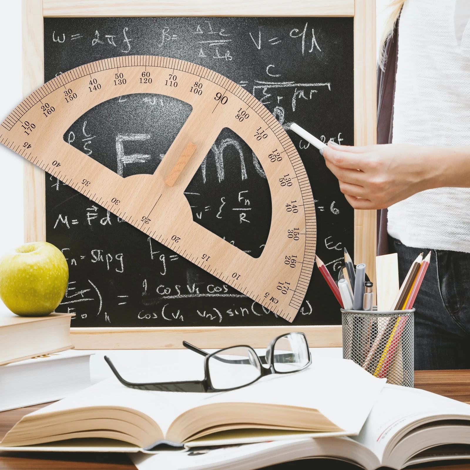 

1pc Wooden Teaching Protractor Ruler Large Scale Drawing Instrument for Classroom Blackboard Drafting Reusable Measuring Tool
