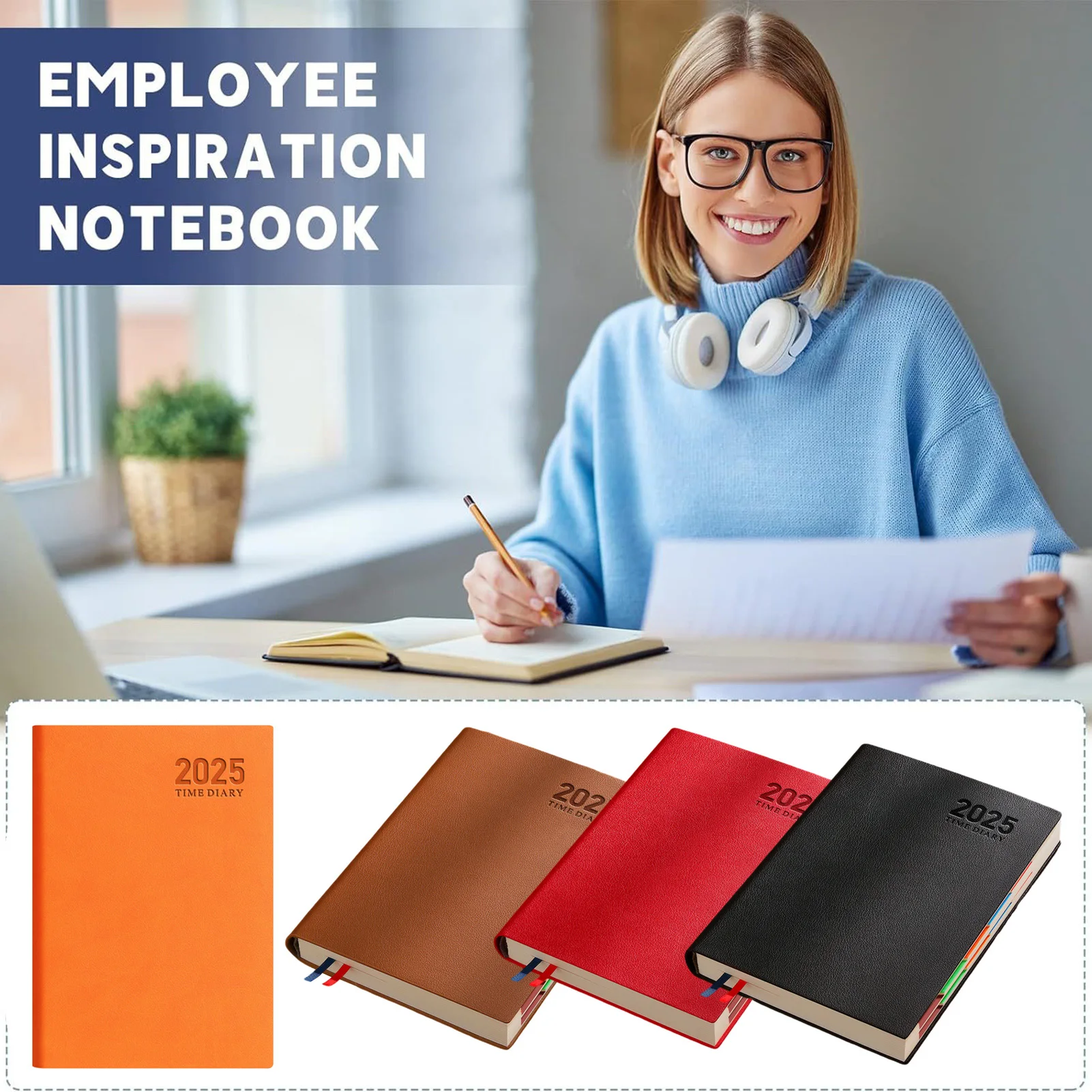 2025 Daily Planners A5 English Thicken 400 Page Schedule Notebook PU Leather Colorful Month Index Agenda Office School Supplies