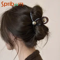 Pinza de pelo de perlas francesas para mujer, pinza de pelo de perlas blancas y grises, pinza de tiburón grande coreana, accesorios para el cabello para niñas