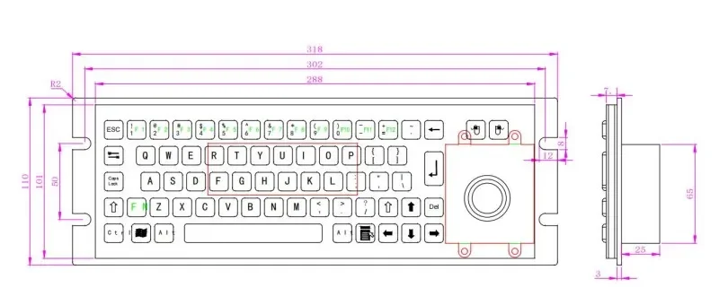 Imagem -03 - Teclado de Metal Industrial de à Prova Dágua Robusto com Trackball Integrado de 25 mm de Diâmetro para Console Terrestre Uav Aço Inoxidável