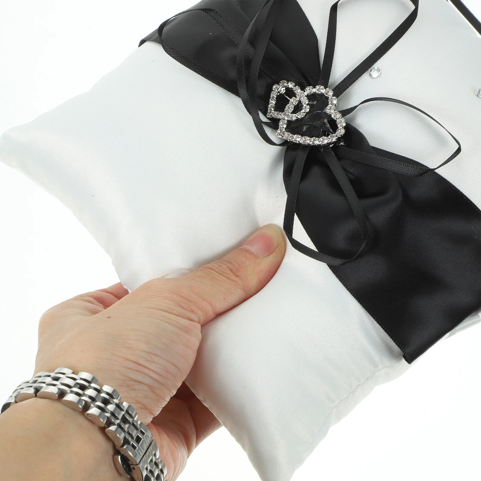 

1pc Elegant Satin Wedding Ring Pillow Rhinestones Bowknot Bride Bridesmaid Romantic Style Protect Rings Well