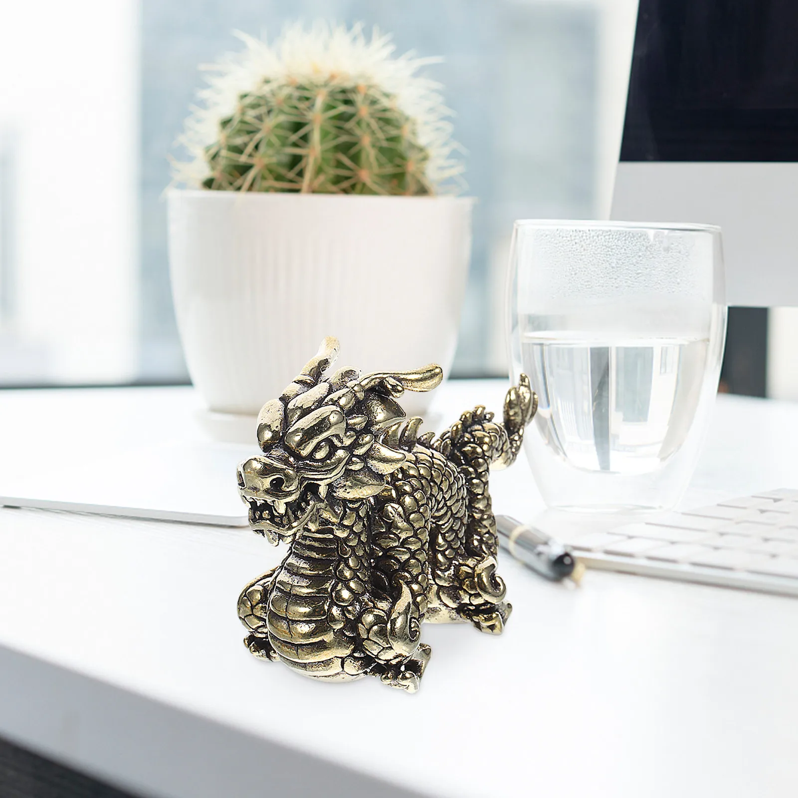 Brass Solid Dragon Ornament Stable Desktop Decor Chinese Fengshui Dragon Sculpture Wealth Enhancer Chinese Zodiac Decor
