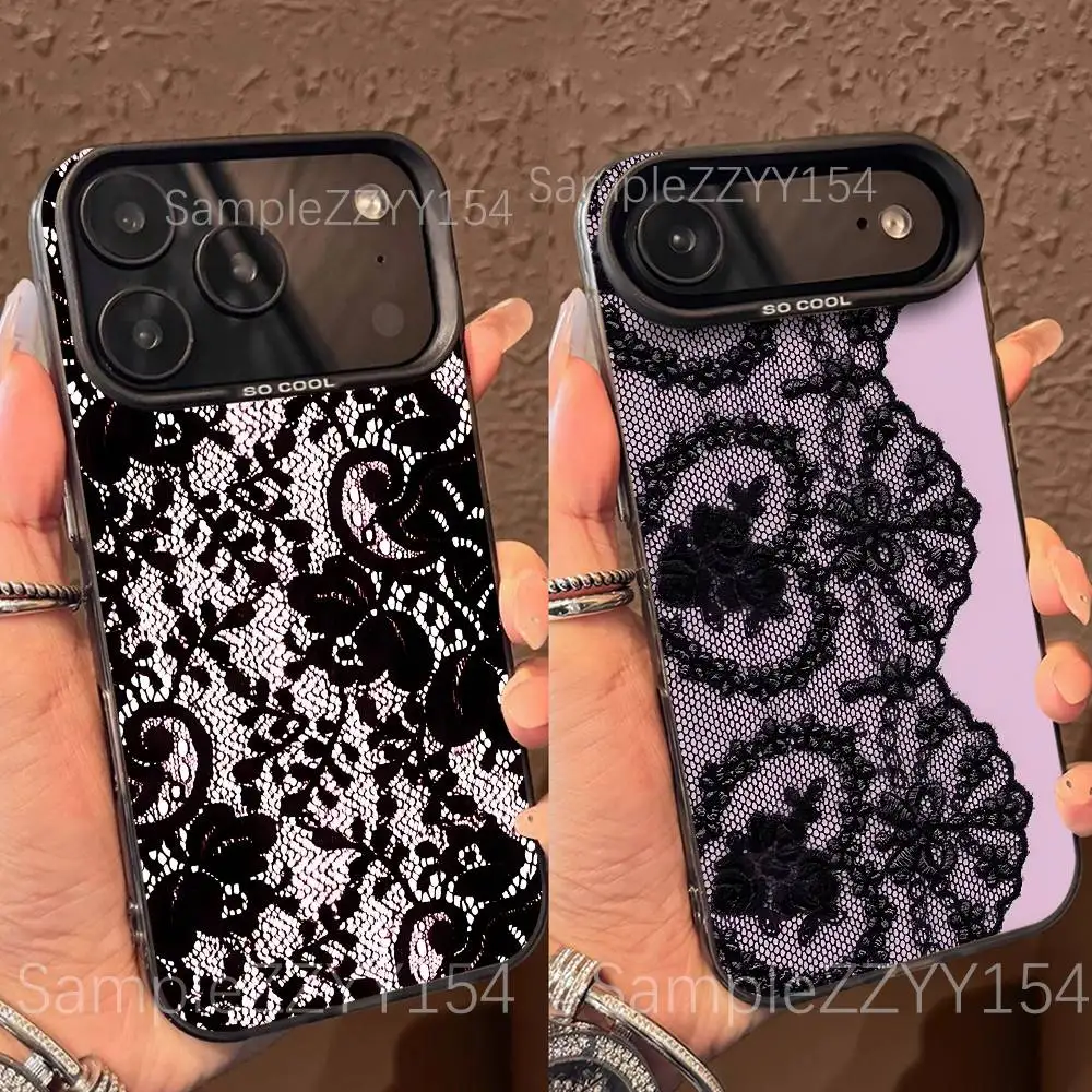 

Lace Print Style Cool Girl Phone Case For iPhone 17,16,15,14,13,12,X,8,Pro,Max,Plus,E,SE4,Air,Mini Black IMD Matte