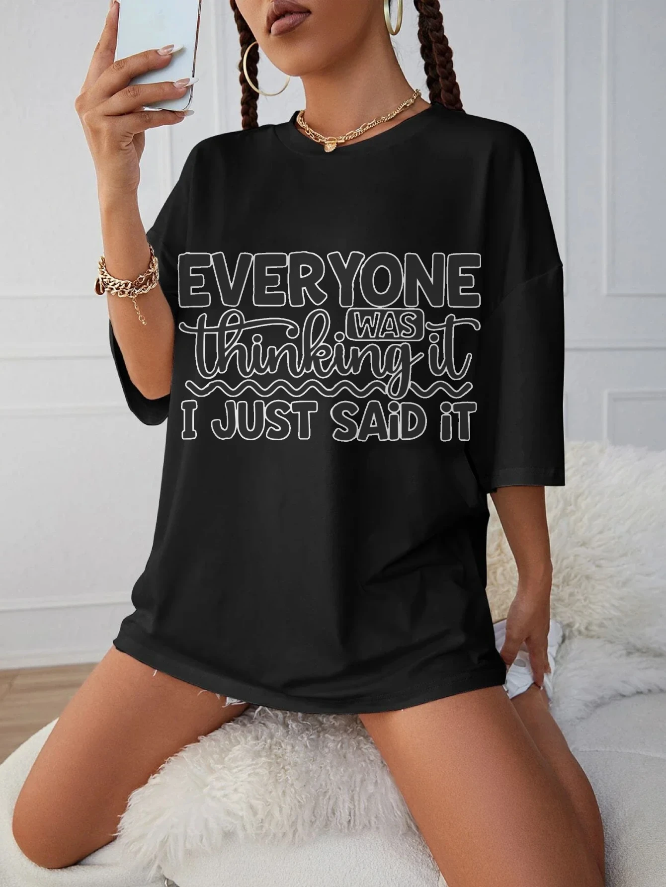 

Everyone Was Thinking It I Just Said It Comfortable Maternity T-Shirt for Women Black Round Neck Loose Ideal for Late Pregnancy