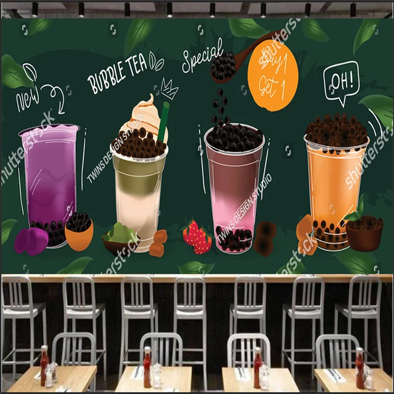 

Custom Wallpapers Modern Bubble Milk Tea Coffees and Soft Drinks Store Background Murals Industrial Decor Papel De Parede