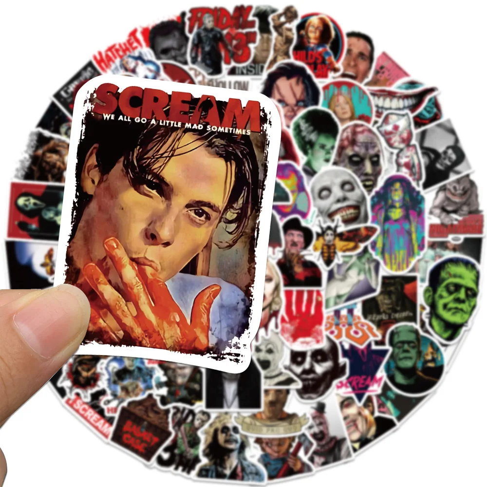 50/100pcs Mixed Horror Movie Thriller Character Stickers Car Guitar Luggage Suitcase Decals Sticker for Halloween Kids Toy