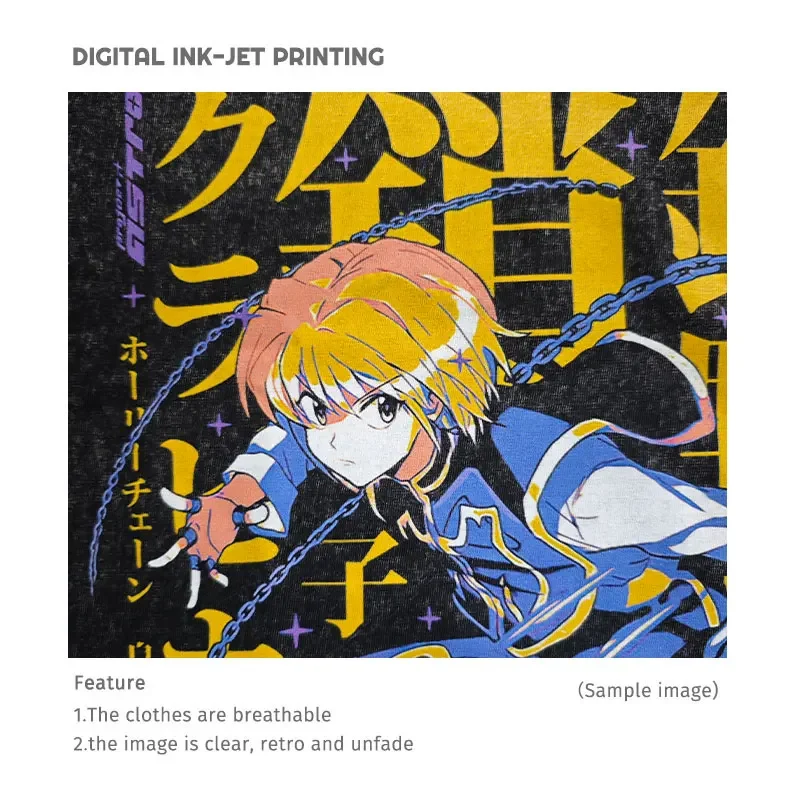 쿠라피카 반팔 티셔츠 남성용, 오버사이즈 빈티지 워싱 애니메이션 티셔츠, 스트리트웨어, 만화 킬루로 졸딕 곤 프리세스 상의