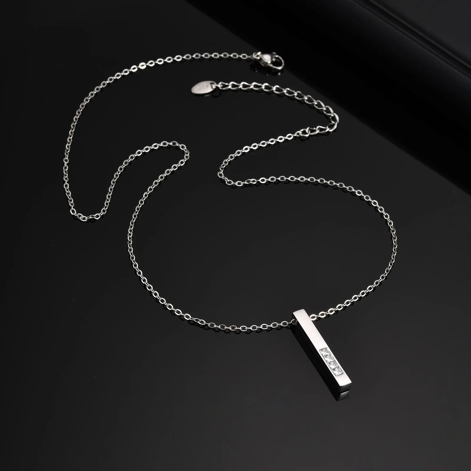 Vnox Stainless Steel Vertical Bar Pendant with White Zircon Necklaces for Men, Adjustable O-chain Metal Slim Dog Tag Jewelry New - Image 6