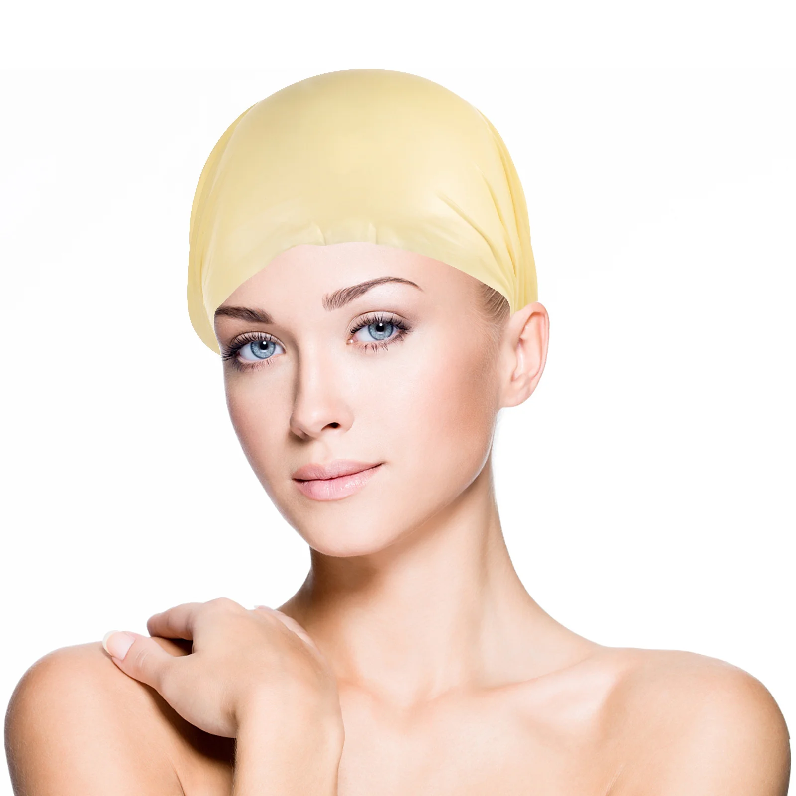 NOLITOY Lateksowa Czapka Łysa Halloween Cosplay dla Kobiet i Mężczyzn, Nakładka na Golarkę, Dodatek do Kostiumu, Emulsja Żółta