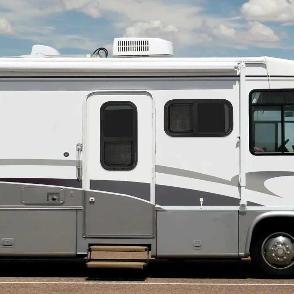 نوافذ RV عمودية، عبوتان، شريحة على شكل دمعة، 12 عريضة × 24 عالية، حامل بمشبك سهل، للمقطورات والمعسكر