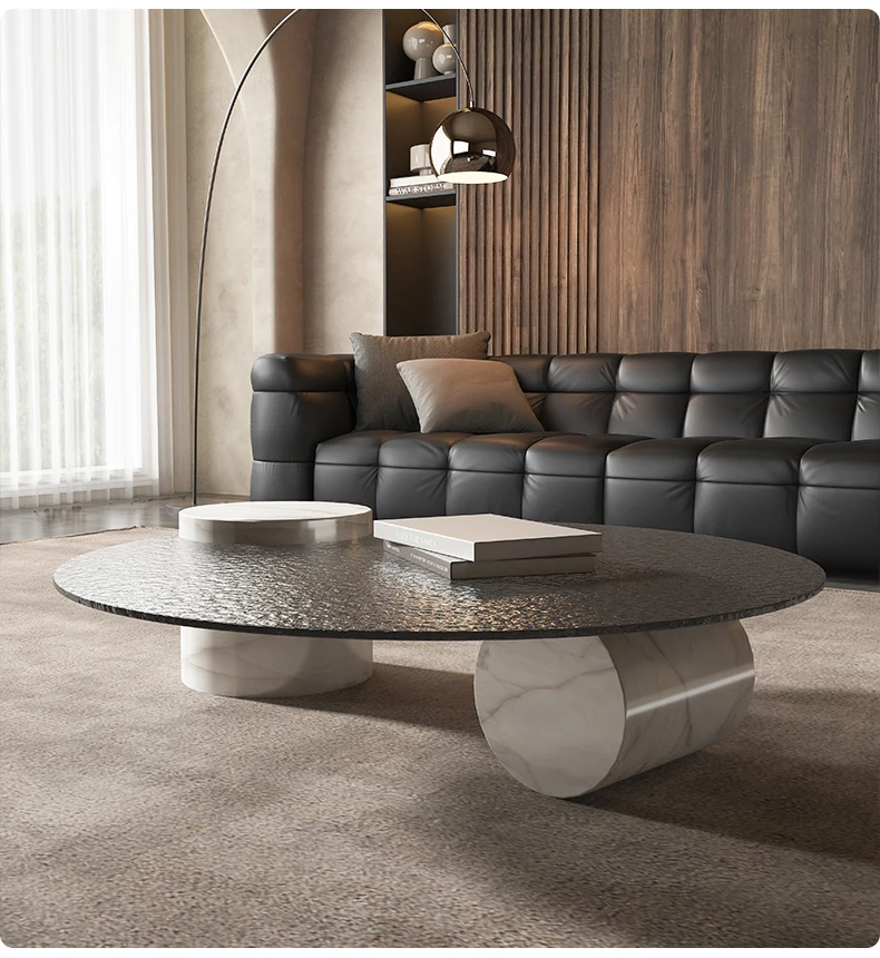 Minimalist Small Living Room Round Coffee Table Marble Water Ripple Coffee Table Hot Fused Tempered Glass