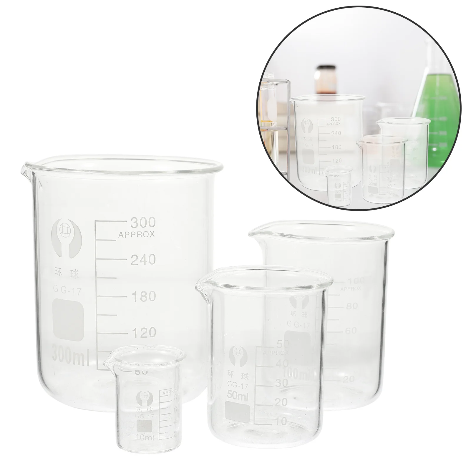 

4Pcs Durable Glass Beaker Set Clear Scale Design Practical for Chemistry Experiments Lab Equipment Beaker Set
