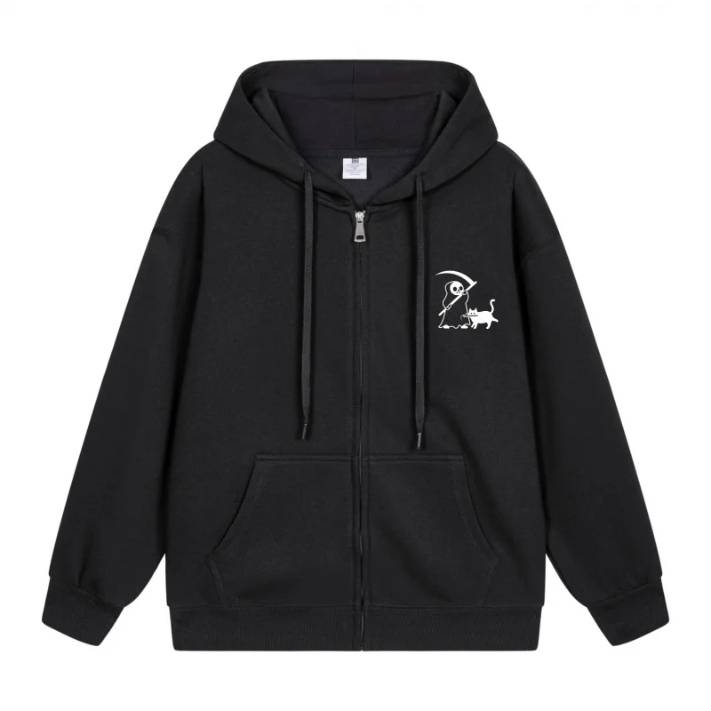 

Men's Zip-Up Hoodie Black Hoodie With White Print Halloween in 2025 Casual Couples’ Style Halloween Theme Halloween Party Outfi