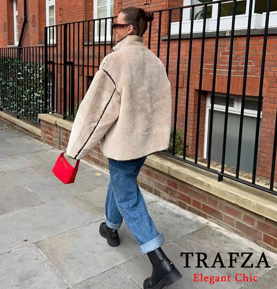 TRAFZA autunno inverno Casual in pile cappotto allentato giacca da donna con collo alto giacca con bottoni nuova giacca cappotto moda invernale 2024