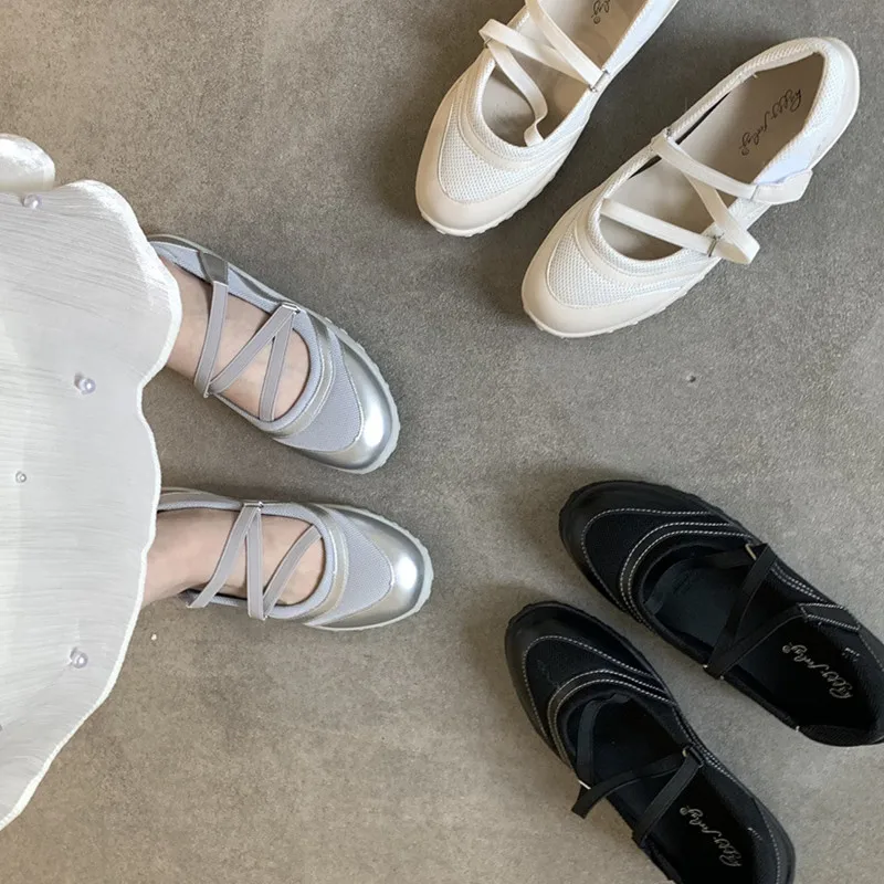 

IPPEUM Mary Janes Women Ballet Sneakers Flats White 2025 New Fashion Round Toe Ballerina Shoes