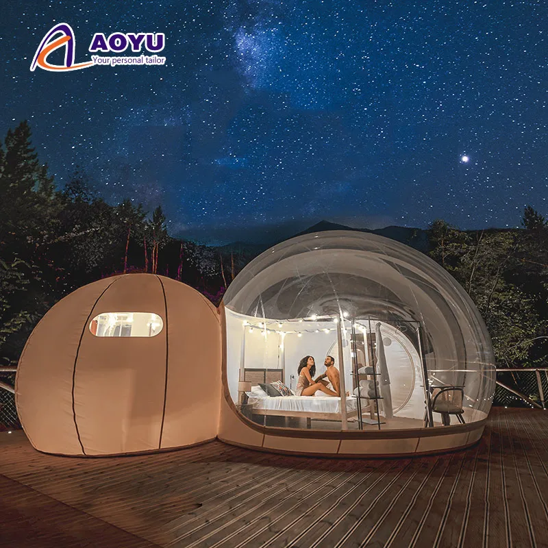 AOYU Two Transparent Inflatable Bubble Tent Luxury Camping Outdoor Garden Backyard Glamping Tent Transparent