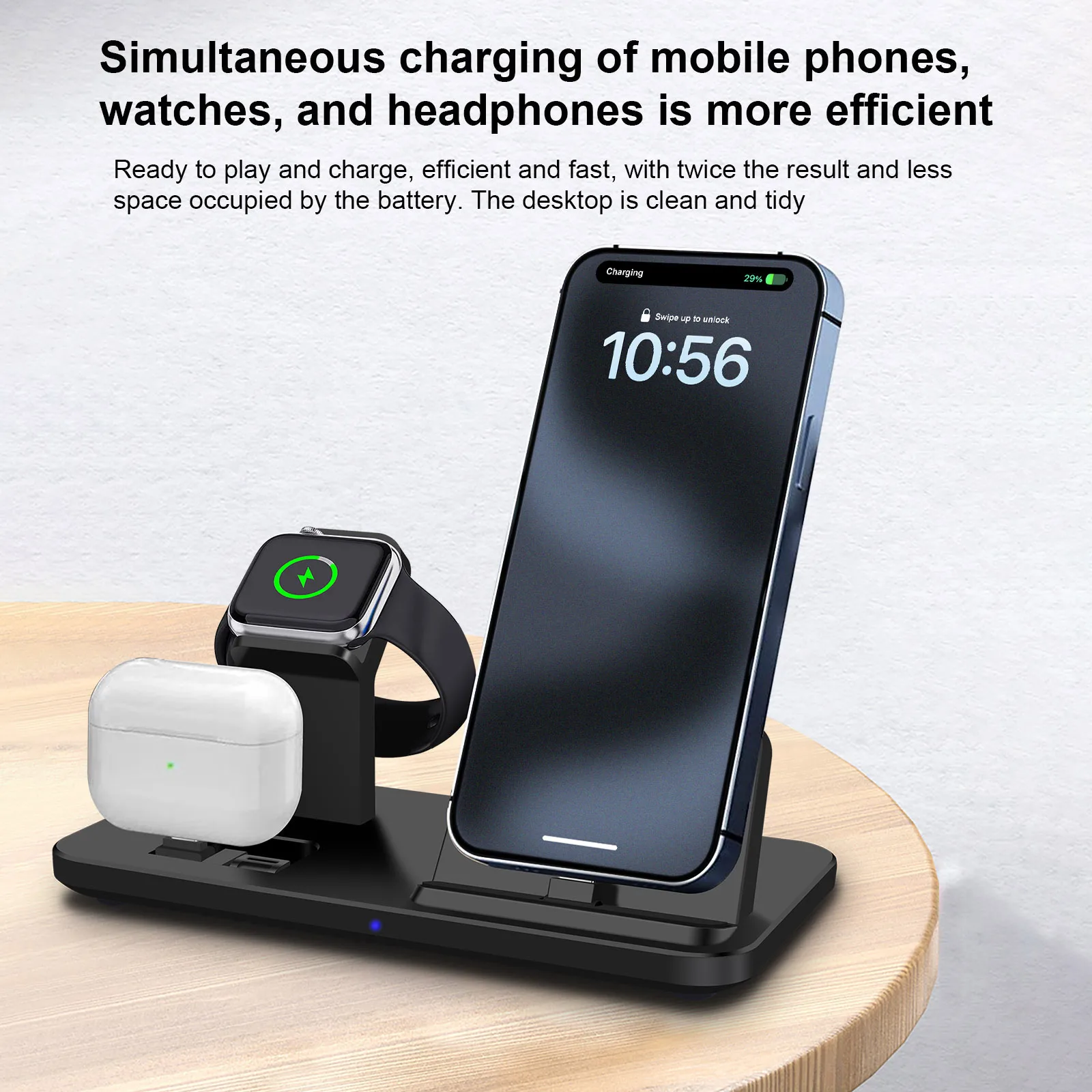 Wireless Charger Stand For iPhone 15/Pro Max/Pro/Plus Apple Watch 10 9 8 7 6 5 4 Airprods 2 3 Pro 3 In 1 Fast Charging Station