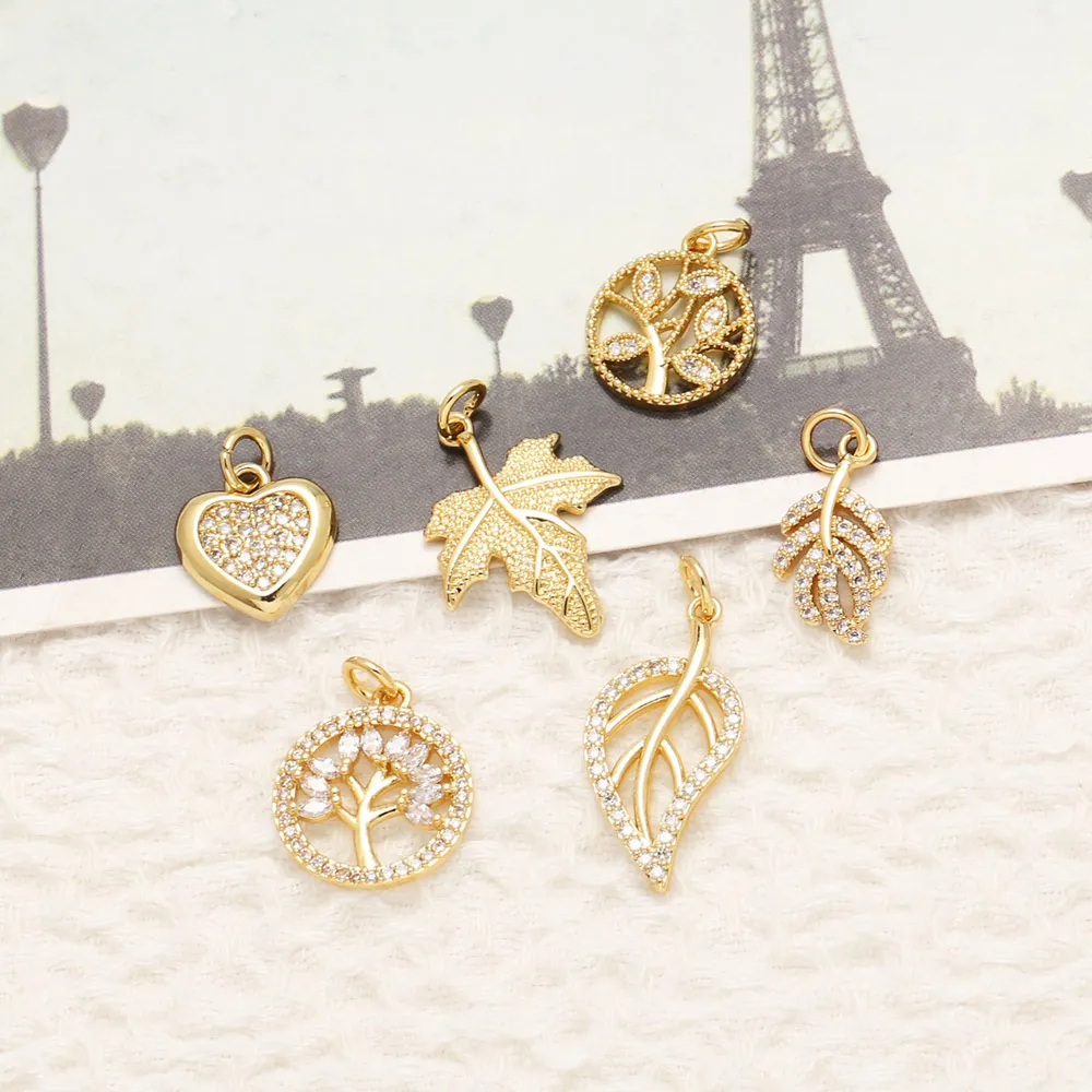 OCESRIO White Crystal Small Tree of Life Charms for Bracelet Copper Leaves Keychain Purse Charm Jewelry Making Supplies chma499
