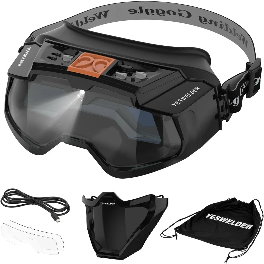 Auto Darkening Welding Goggles with Mask, LED Lighting & TYPE-C Charging, True Color 4 Arc Sensor Welding Glasses Welder Mask