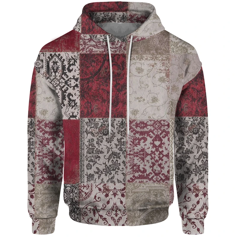 

Vintage Spliced Pattern Art Hoodies Men's Clothing Casual Tracksuit Male Hooded Graphic Sweatshirt 2024 Fashion New Hoody