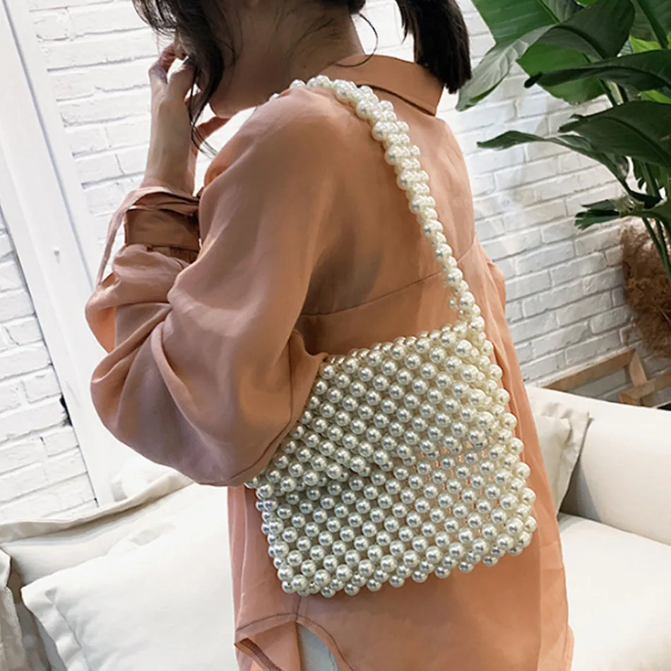 Luxurious Pearl Bags Women Shoulder Bag Ladies Handbags Evening Party Mini Phone Purse Elegant Beaded Messenger Crossbody Bags