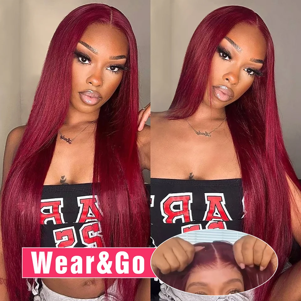 Glueless Burgundy 13x6 HD Lace Frontal Wig Human Hair Straight 99J Red Colored Lace Front Human Hair Wigs For Women Preplucked