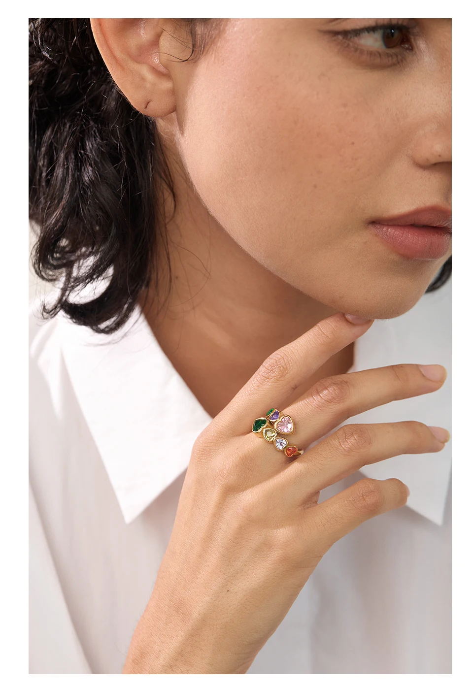 Yhpup Zarte Zirkonia Herz Edelstahl Gold Farbe Einstellbar Mode Offenen Ring Hohe Qualität Chic Charm Schmuck – Detail 6