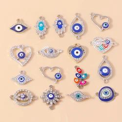 10pcs Crystal Hamsa Hand Evil Eye Charms Turkish Lucky Blue Eye Charm Pendants Connectors for Bracelet Earring Necklace Jewelry