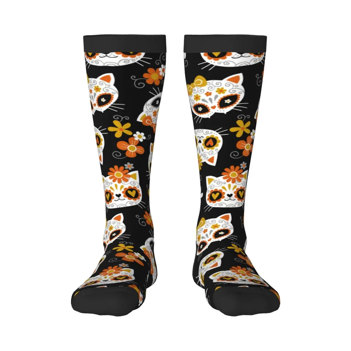 1 Pack Cute Cat Sugar Skulls And Flowers Over-knee Long Socks Middle High School Socks