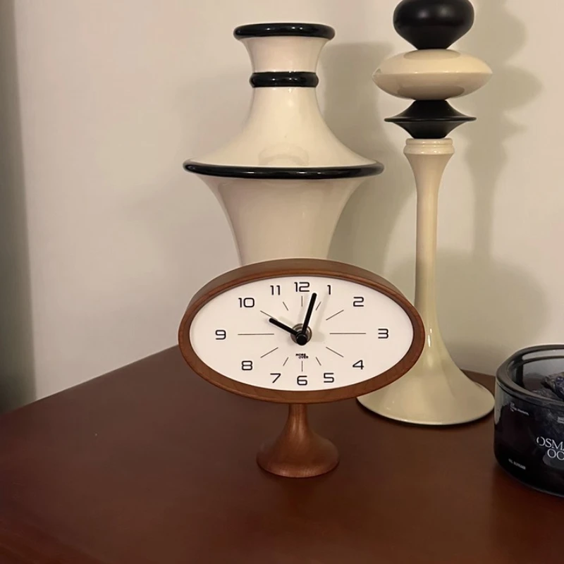 ‌ Reloj de escritorio vintage de madera de oliva, alarma silenciosa para dormitorio, decoración de mesa de entrada, acento creativo para el hogar